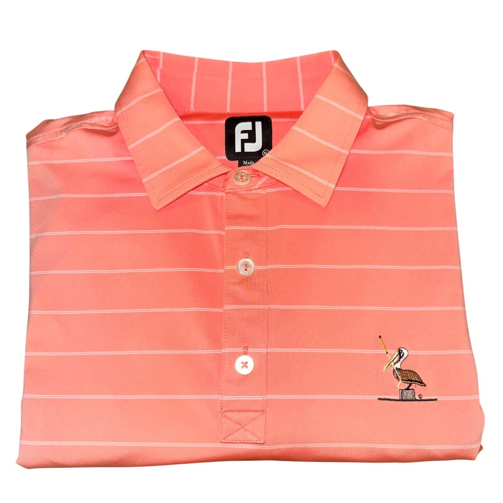 FootJoy Mens XL Coral Pink Striped ProDry Polo Pelican's Nest Golf Club
